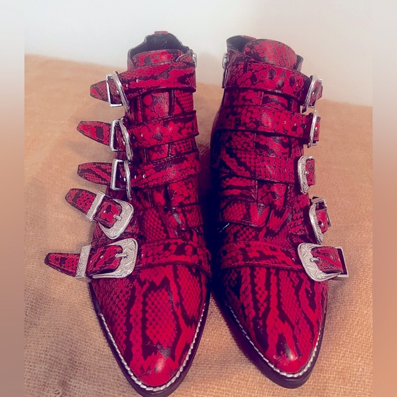Top Shop Red Faux Python Ankle Bootie - Picture 2 of 5